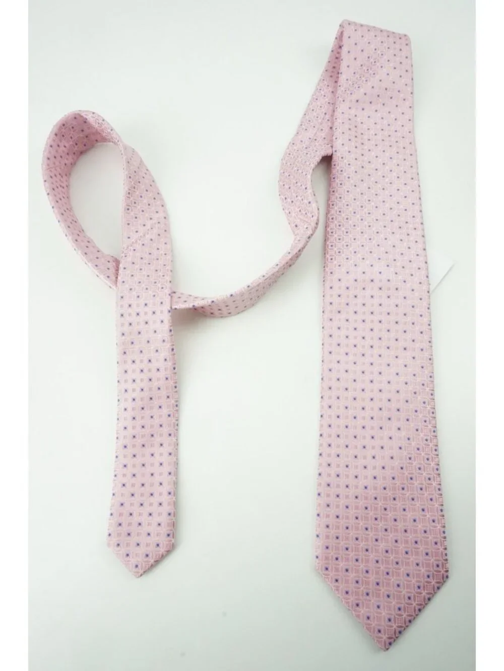 Eton Bubblegum Pink Cobalt Blue Foulard Geometric 100% Silk Tie Brand New Tags